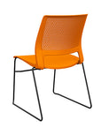 Back view of a SitOnIt Lumin sled base Stack Chair in orange color with black frame. Kansas City Office Design.