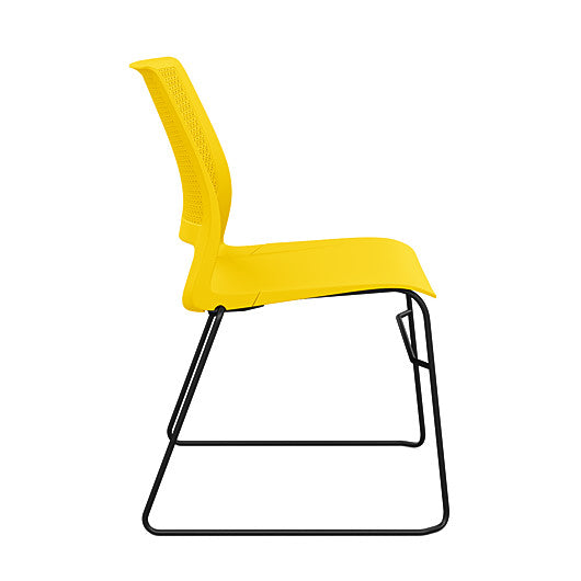 Side view of a SitOnIt Lumin sled base Stack Chair in yellow color with black frame. Kansas City Office Design.