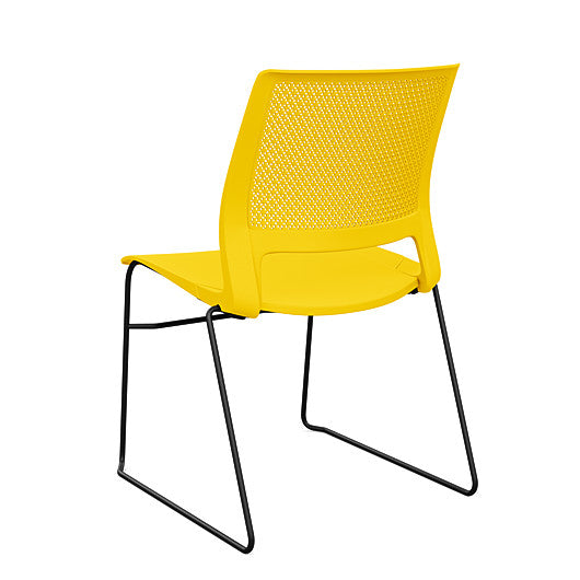 Back view of a SitOnIt Lumin sled base Stack Chair in yellow color with black frame. Kansas City Office Design.