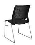 Back view of a SitOnIt Lumin sled base Stack Chair in black color with chrome frame. Kansas City Office Design.