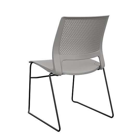 Back view of a SitOnIt Lumin sled base Stack Chair in gray color with black frame. Kansas City Office Design.