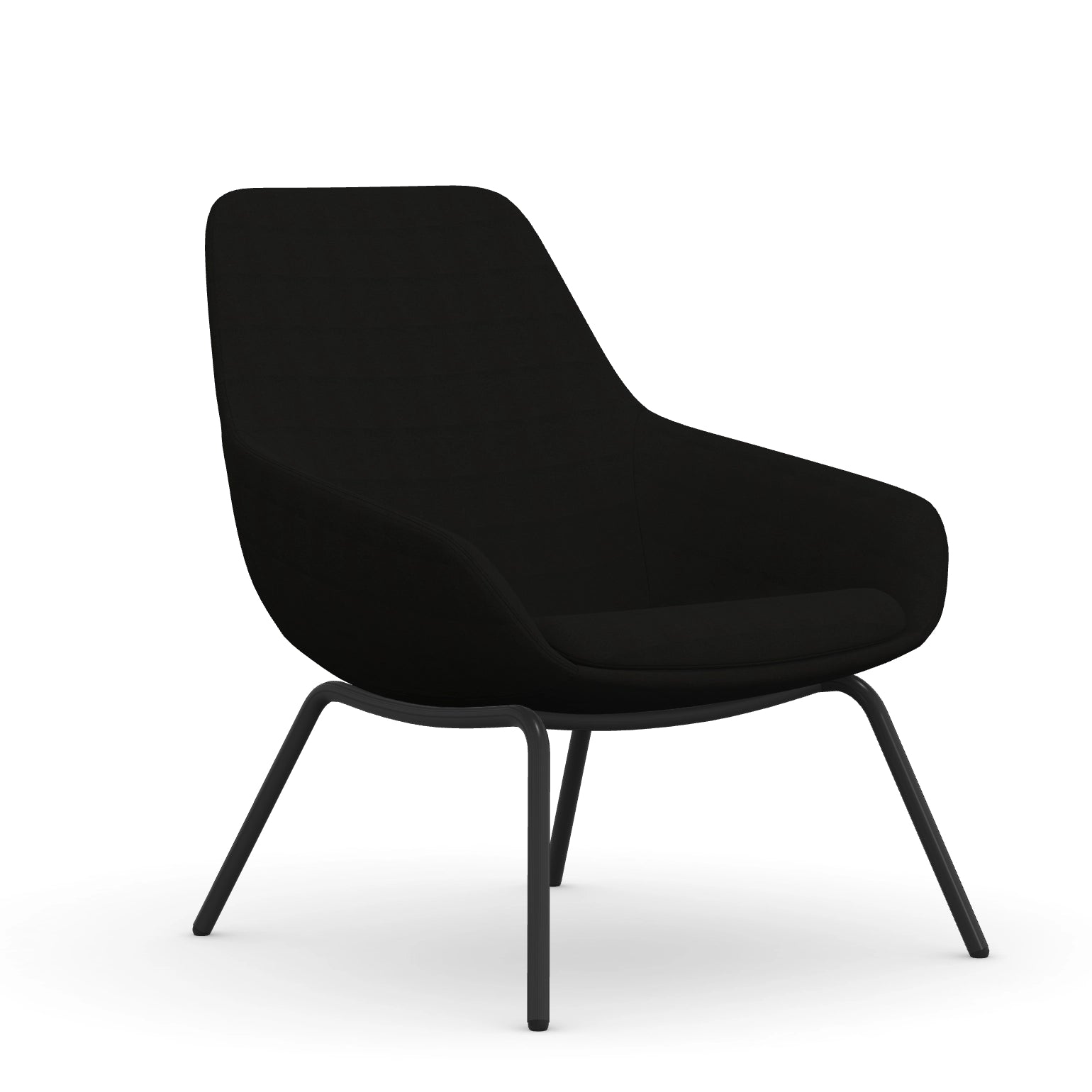 Front view of the 9to5 Lilly lounge chair in black 4Leg metal frame and Black Fabric. Kansas City Office Design.
