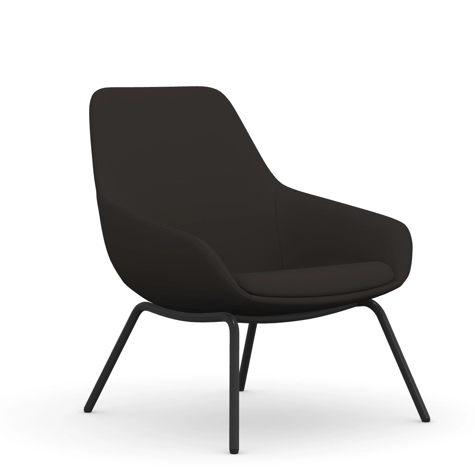 Front view of the 9to5 Lilly lounge chair in black 4Leg metal frame and Black Vinyl Fabric. Kansas City Office Design.