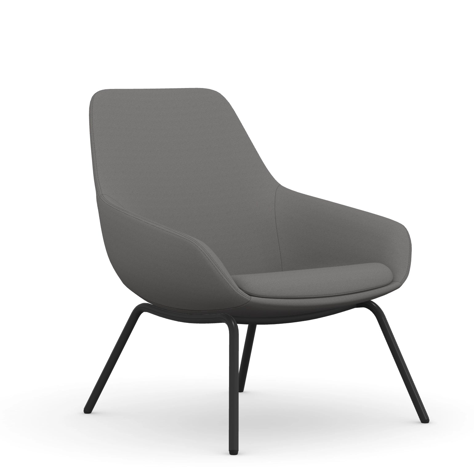 Front view of the 9to5 Lilly lounge chair in black 4Leg metal frame and Gray Fabric. Kansas City Office Design.