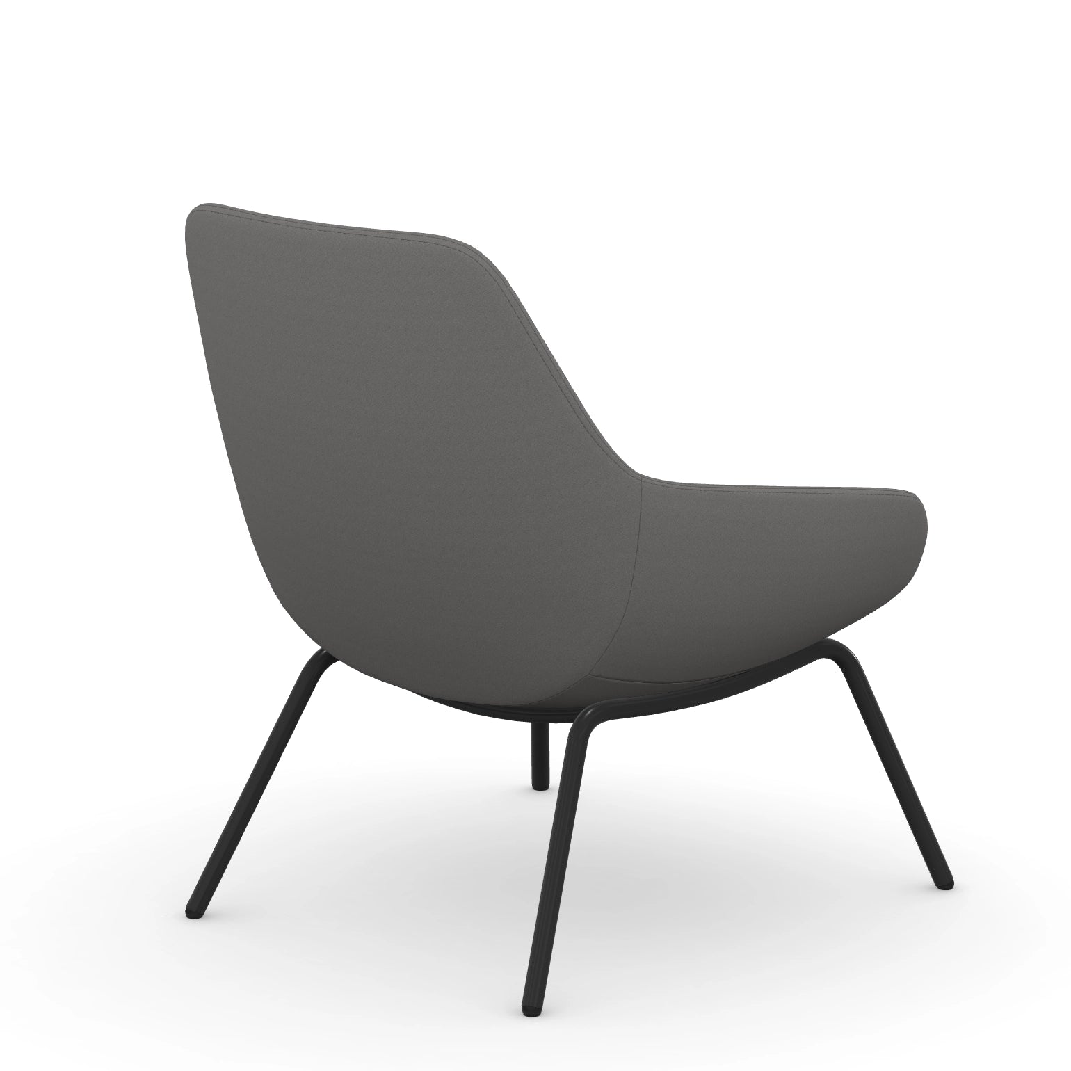 Back view of the 9to5 Lilly lounge chair in black 4Leg metal frame and Gray Fabric. Kansas City Office Design.