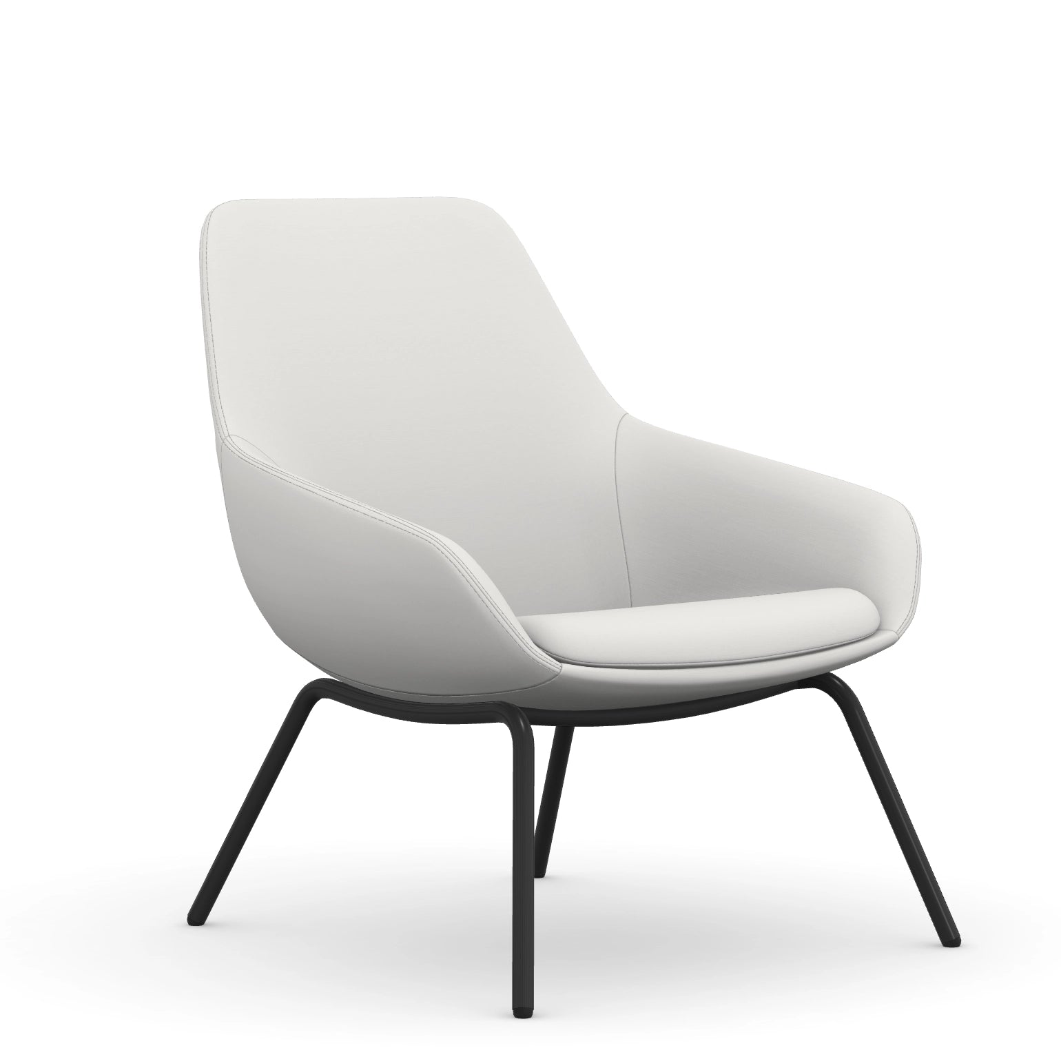 Front view of the 9to5 Lilly lounge chair in black 4Leg metal frame and Tinsel Vinyl Fabric. Kansas City Office Design.