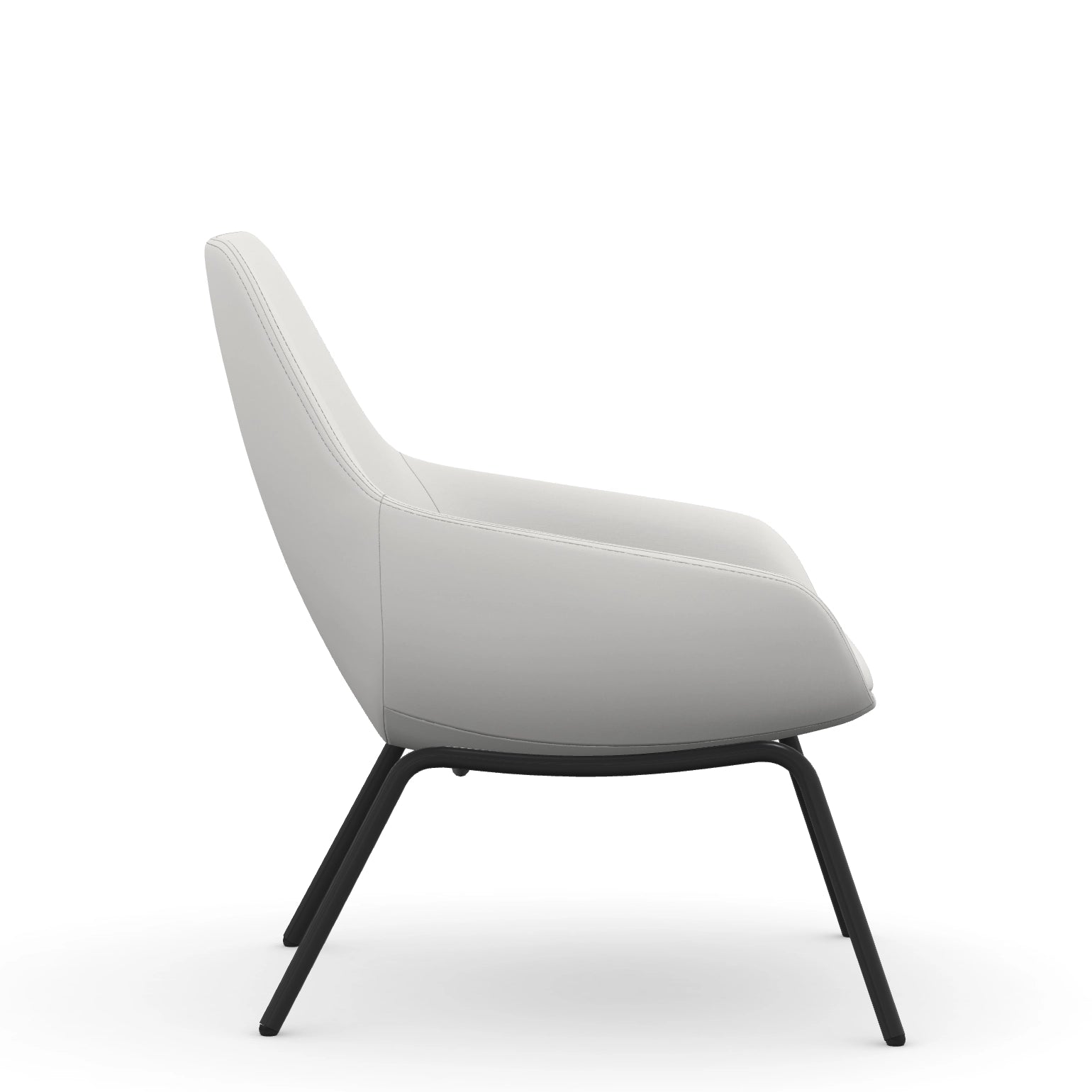 Side view of the 9to5 Lilly lounge chair in black 4Leg metal frame and Tinsel Vinyl Fabric. Kansas City Office Design.