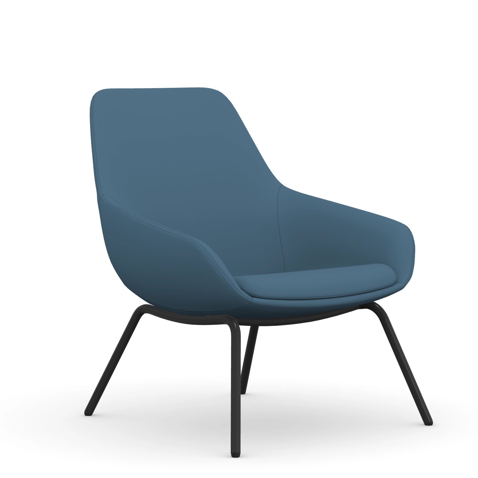 Front view of the 9to5 Lilly lounge chair in black 4Leg metal frame and Wave Blue Vinyl Fabric. Kansas City Office Design.