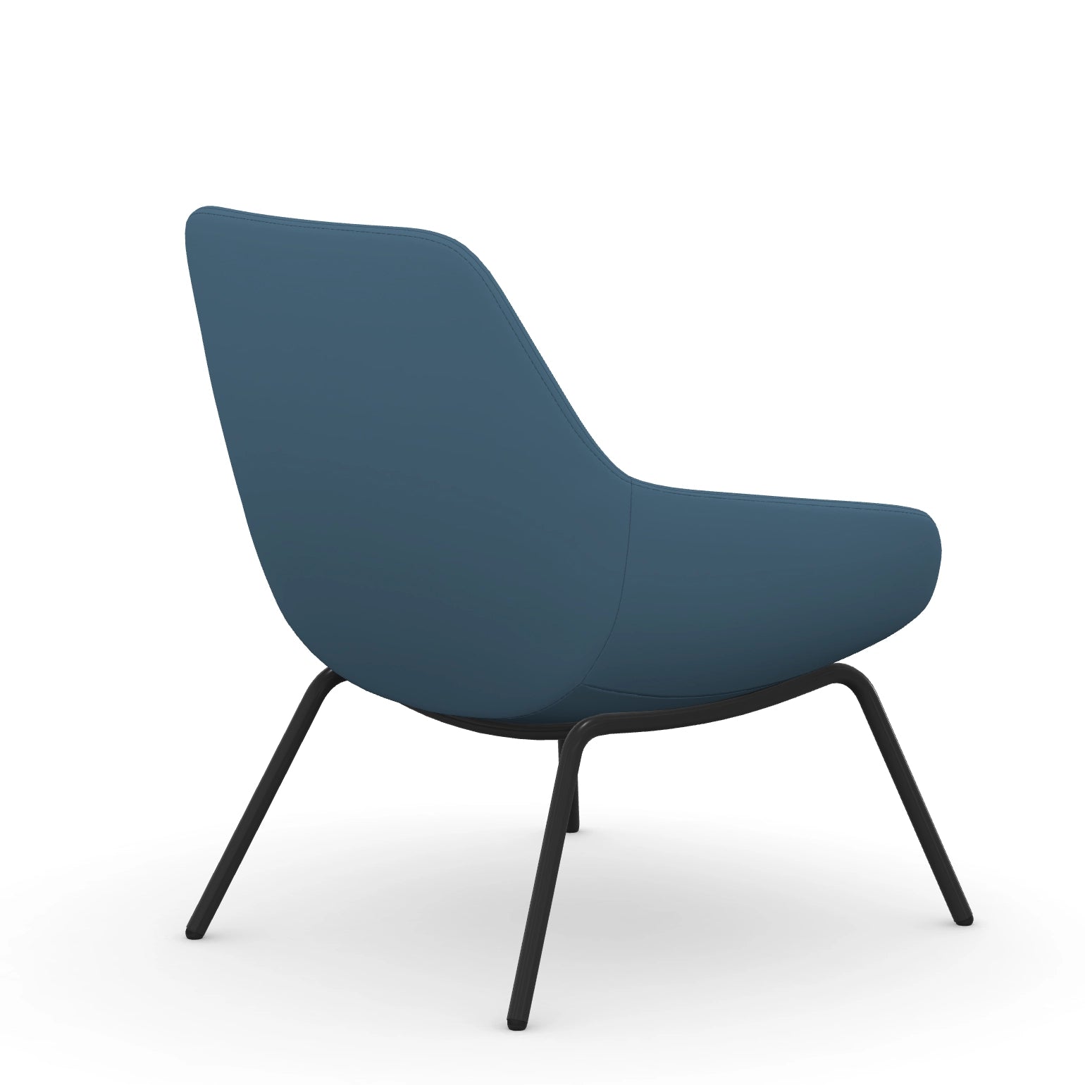 Back view of the 9to5 Lilly lounge chair in black 4Leg metal frame and Wave Blue Vinyl Fabric. Kansas City Office Design.