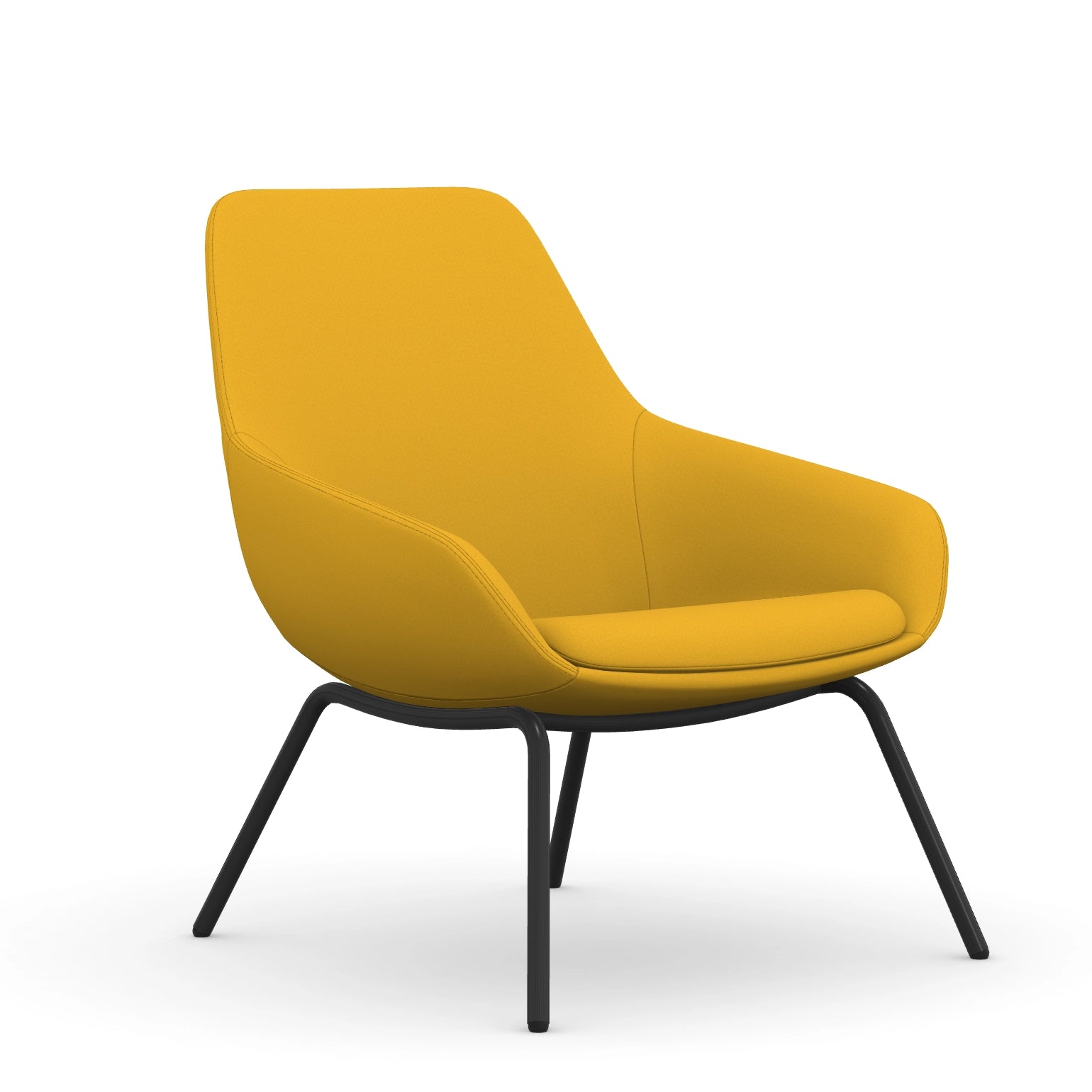 Front view of the 9to5 Lilly lounge chair in black 4Leg metal frame and Yellow Fabric. Kansas City Office Design