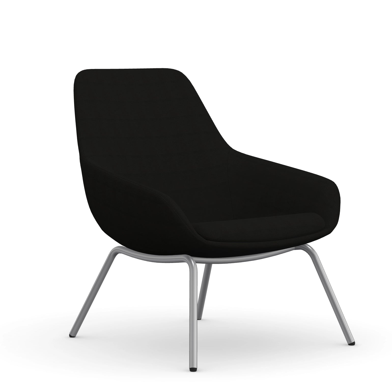 Front view of the 9to5 Lilly lounge chair in silver 4Leg metal frame and black Fabric. Kansas City Office Design