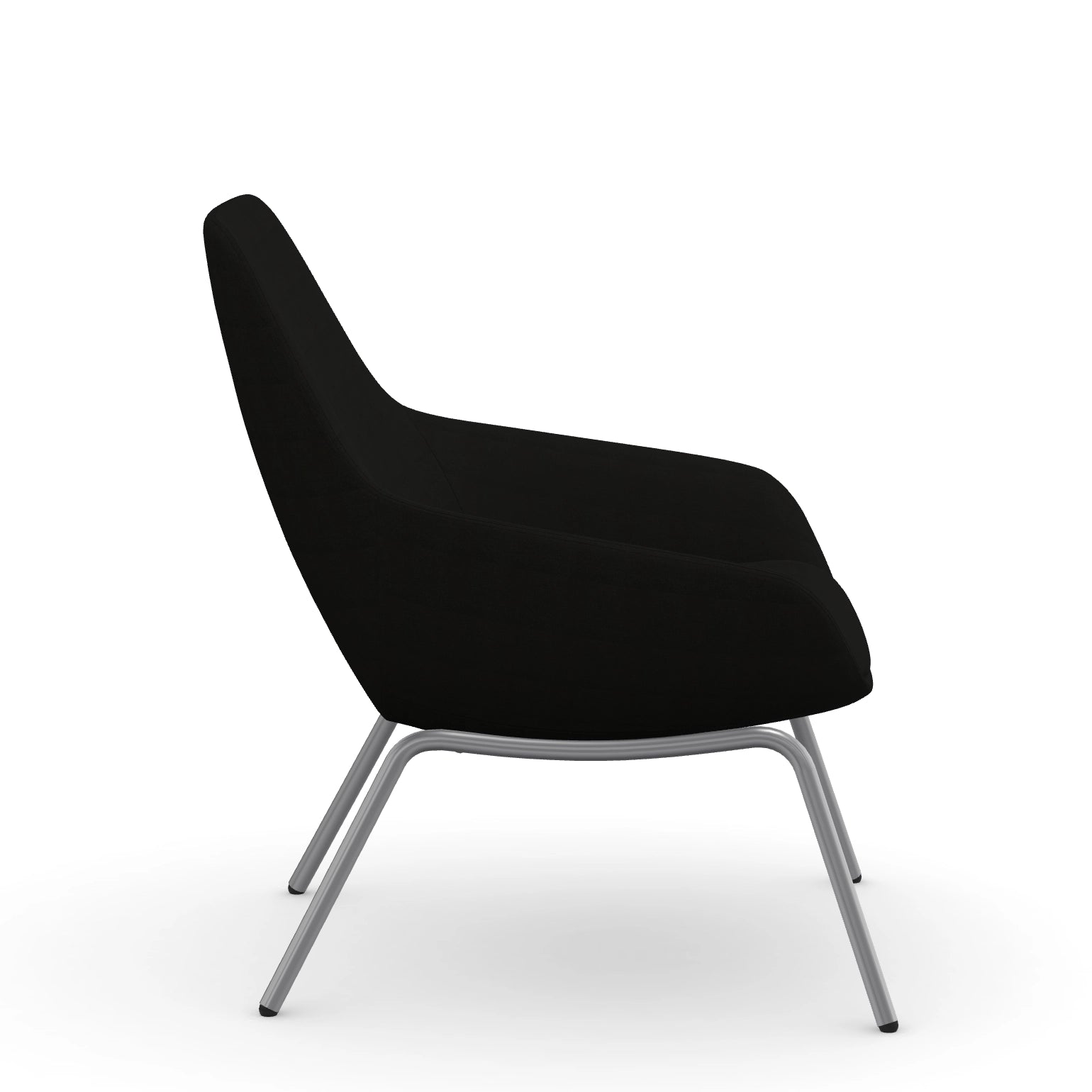 Side view of the 9to5 Lilly lounge chair in silver 4Leg metal frame and black Fabric. Kansas City Office Design