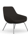 Front view of the 9to5 Lilly lounge chair in silver 4Leg metal frame and black vinyl Fabric. Kansas City Office Design