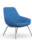 Front view of the 9to5 Lilly lounge chair in silver 4Leg metal frame and blue Fabric. Kansas City Office Design