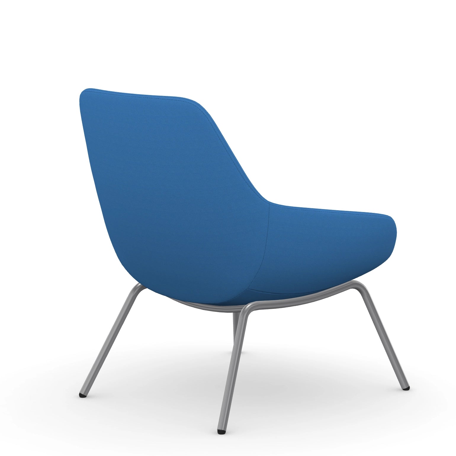 Back view of the 9to5 Lilly lounge chair in silver 4Leg metal frame and blue Fabric. Kansas City Office Design