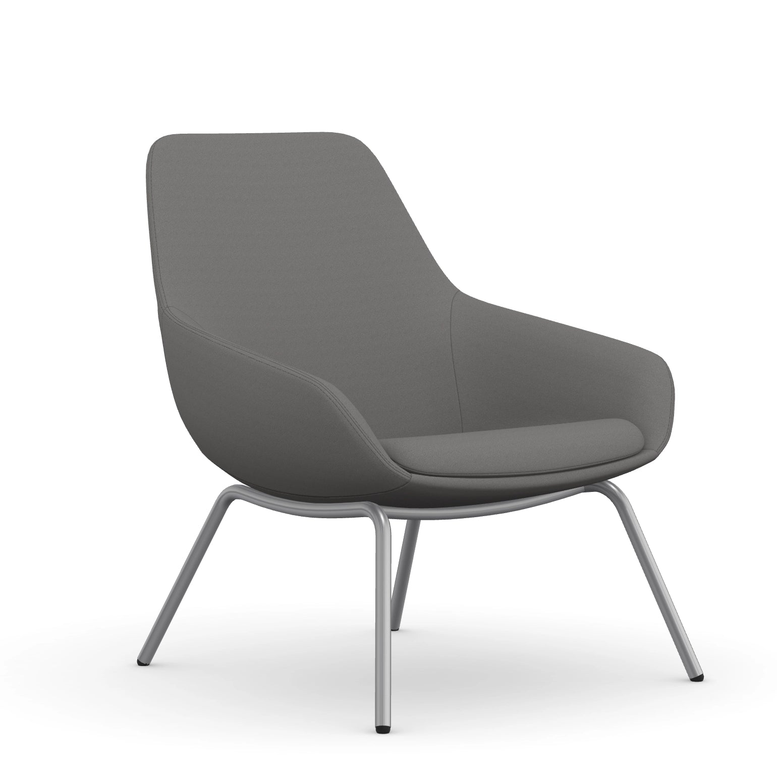 Front view of the 9to5 Lilly lounge chair in silver 4Leg metal frame and gray Fabric. Kansas City Office Design