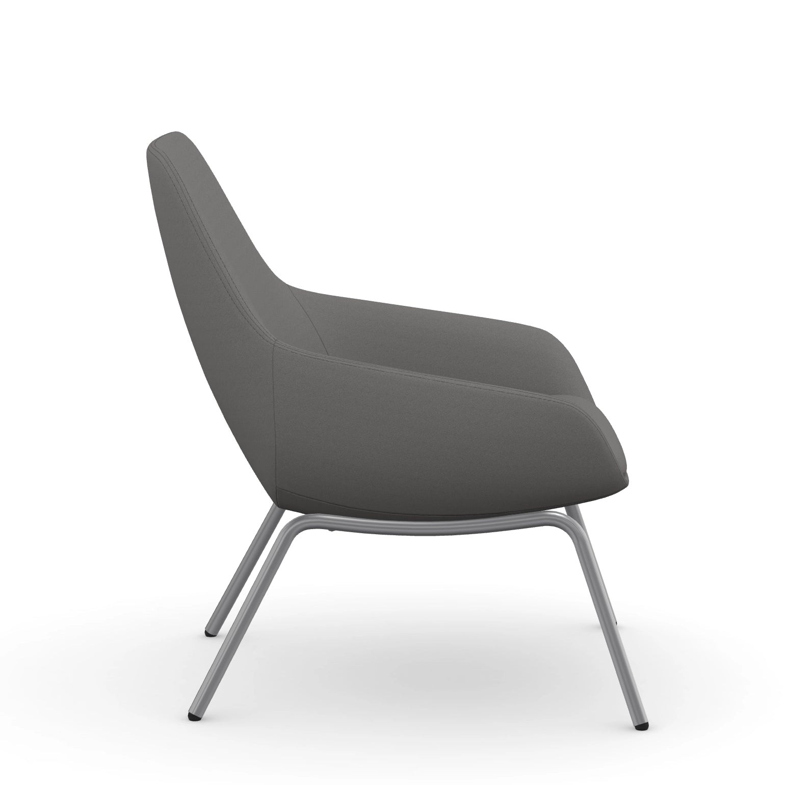 Side view of the 9to5 Lilly lounge chair in silver 4Leg metal frame and gray Fabric. Kansas City Office Design