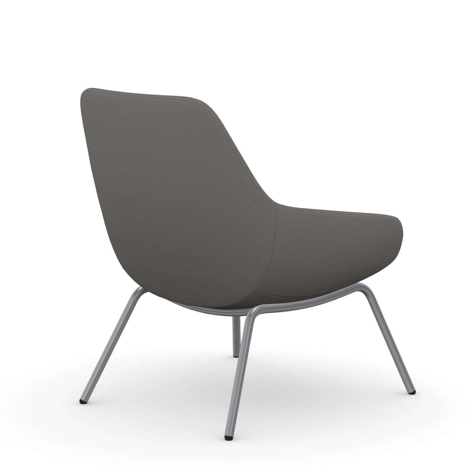 Back view of the 9to5 Lilly lounge chair in silver 4Leg metal frame and gray Fabric. Kansas City Office Design