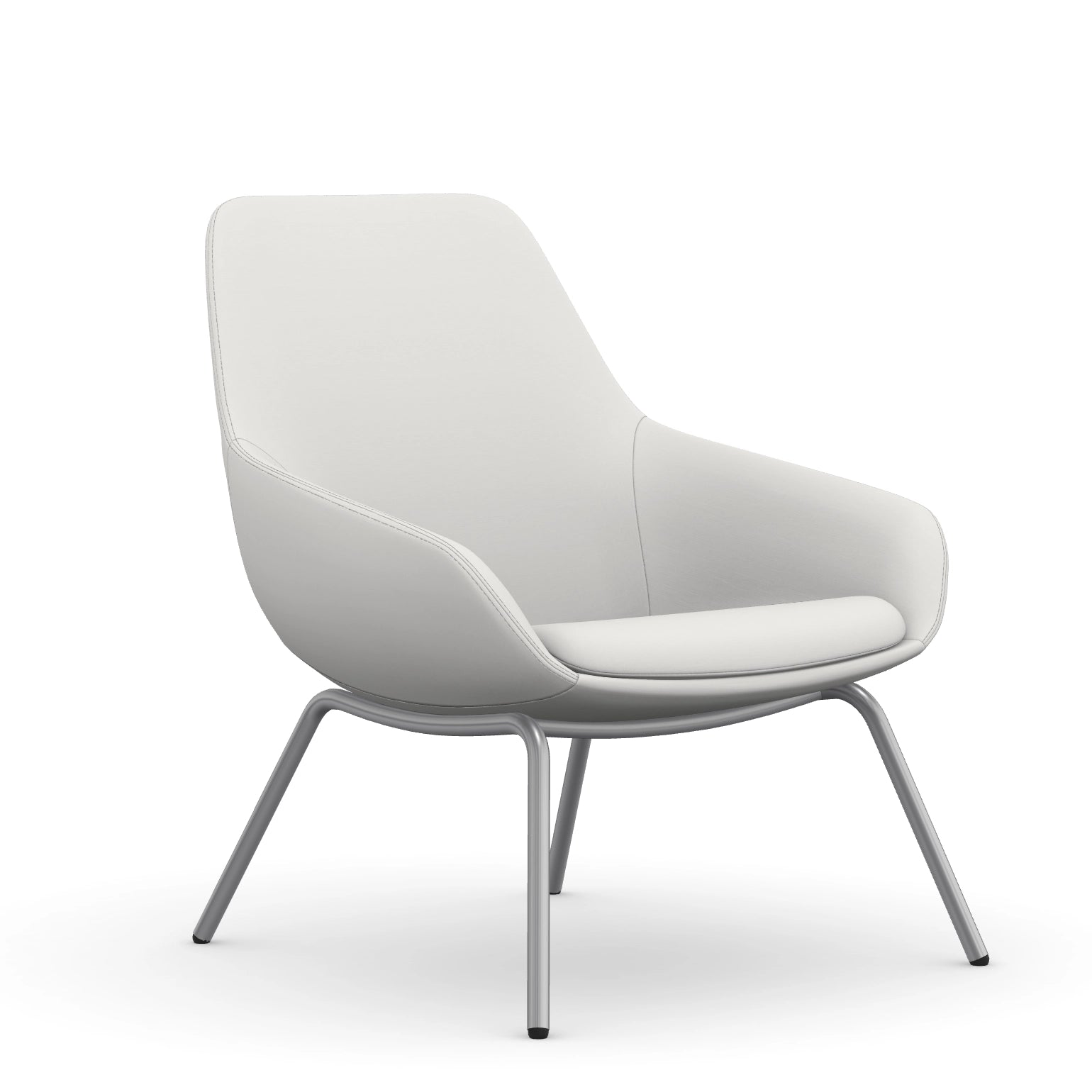 Front view of the 9to5 Lilly lounge chair in silver 4Leg metal frame and tinsel vinyl Fabric. Kansas City Office Design