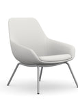 Front view of the 9to5 Lilly lounge chair in silver 4Leg metal frame and tinsel vinyl Fabric. Kansas City Office Design