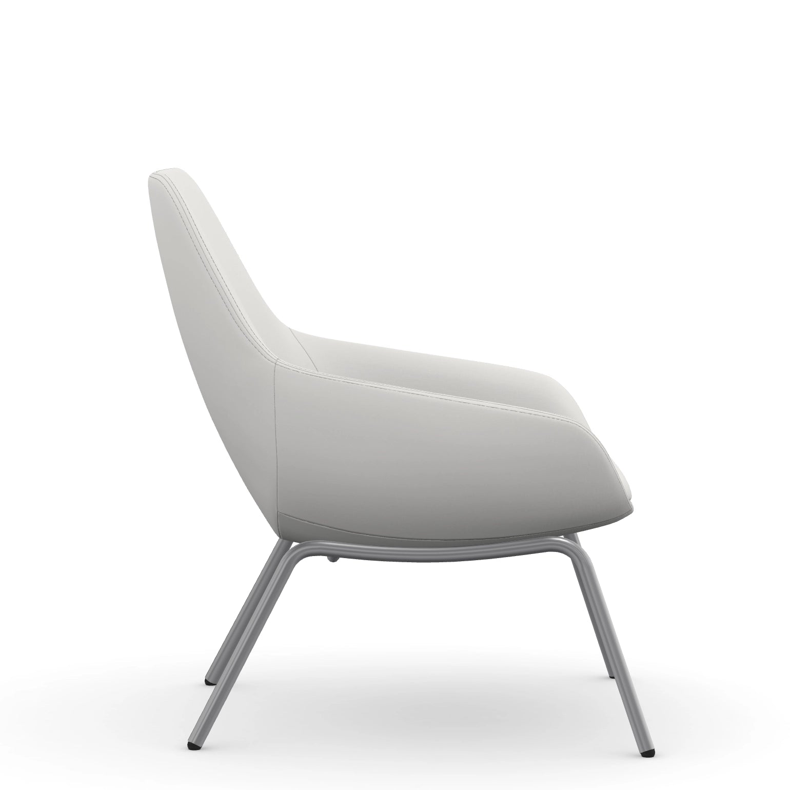 Side view of the 9to5 Lilly lounge chair in silver 4Leg metal frame and tinsel vinyl Fabric. Kansas City Office Design