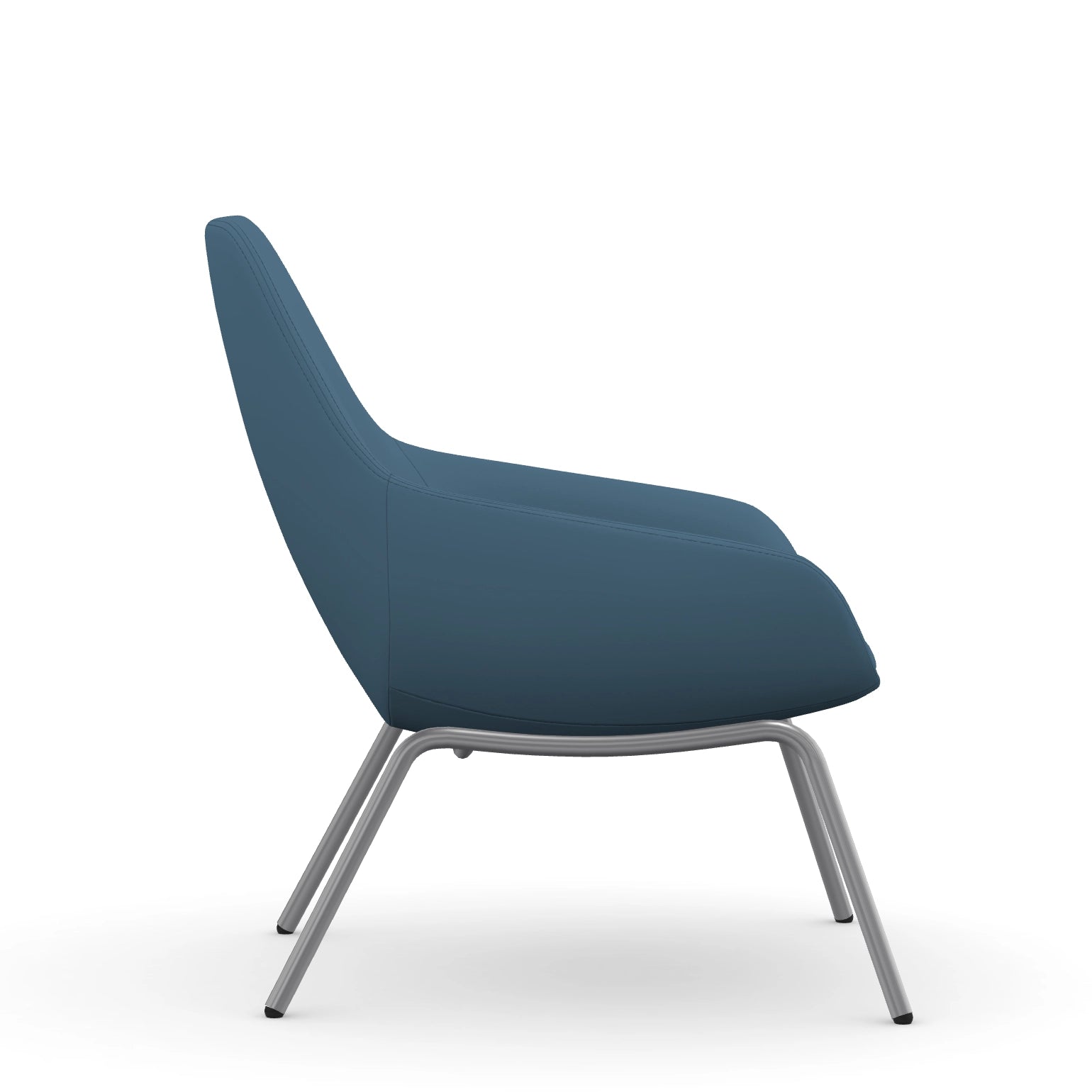 Side view of the 9to5 Lilly lounge chair in silver 4Leg metal frame and wave vinyl Fabric. Kansas City Office Design
