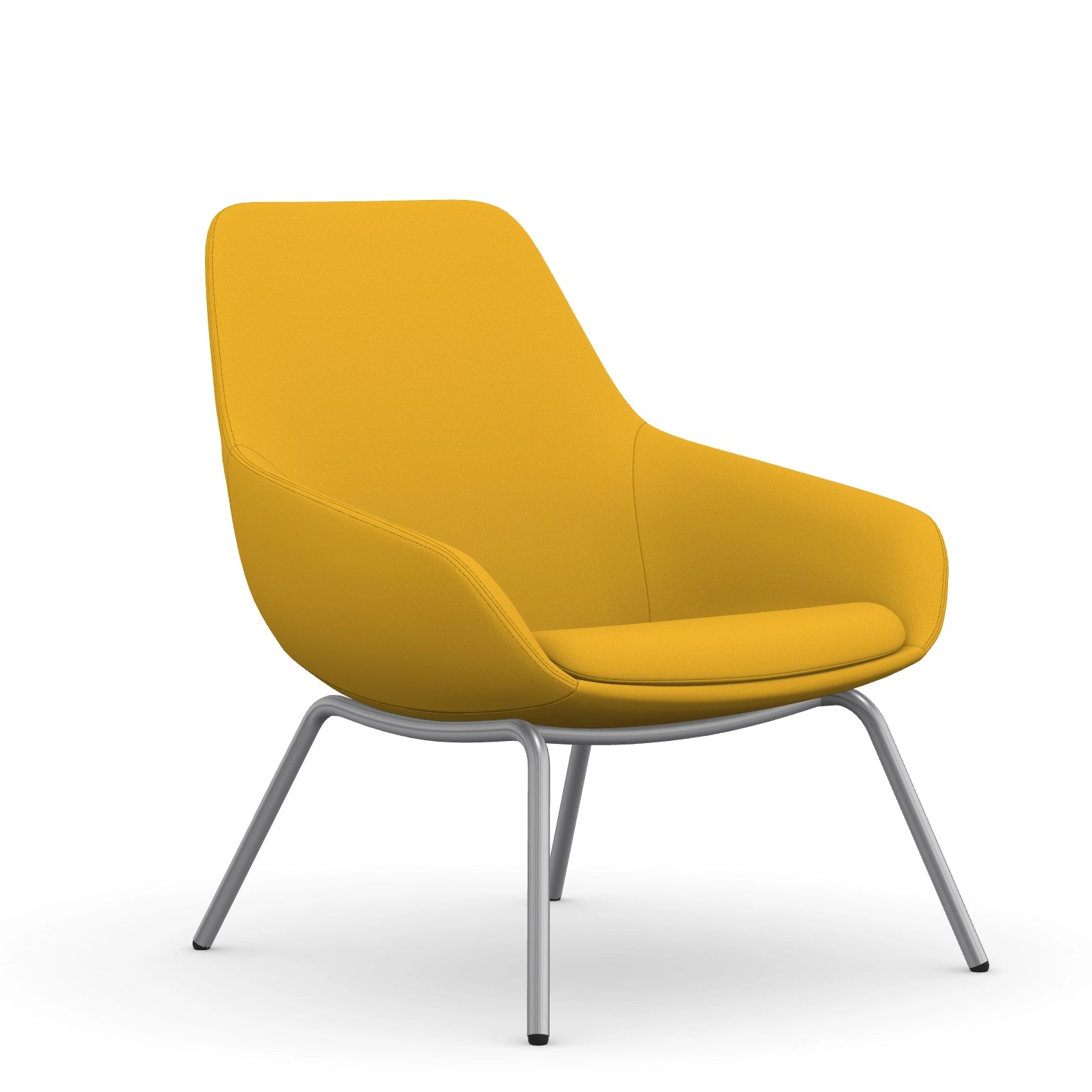 Front view of the 9to5 Lilly lounge chair in silver 4Leg metal frame and yellow Fabric. Kansas City Office Design
