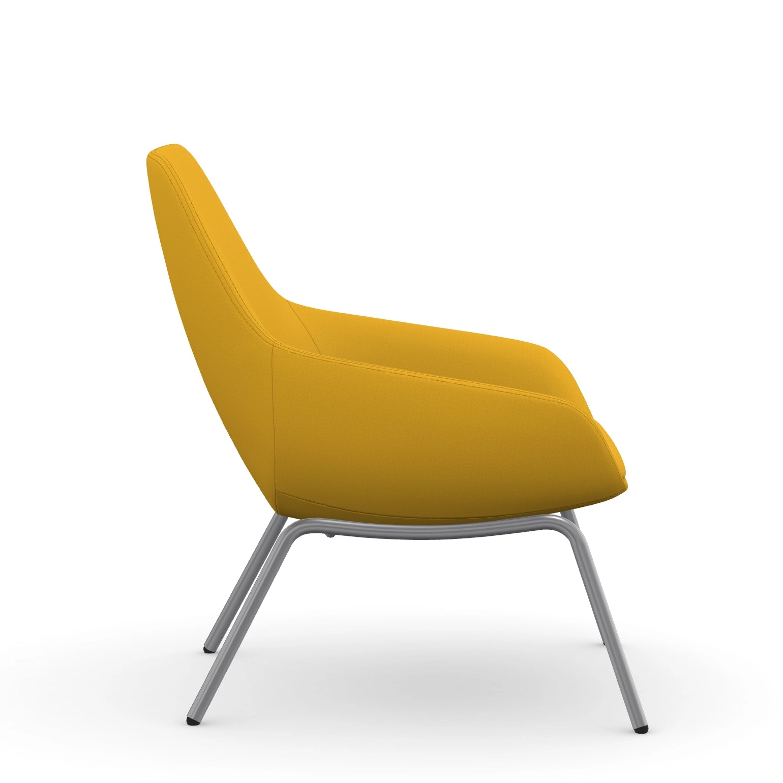 Side view of the 9to5 Lilly lounge chair in silver 4Leg metal frame and yellow Fabric. Kansas City Office Design
