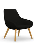 Front view of the 9to5 Lilly lounge chair in maple wood leg frame and black Fabric. Kansas City Office Design