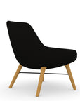 Back view of the 9to5 Lilly lounge chair in maple wood leg frame and black Fabric. Kansas City Office Design