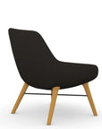 Back view of the 9to5 Lilly lounge chair in maple wood leg frame and black vinyl Fabric. Kansas City Office Design