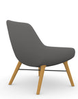 Back view of the 9to5 Lilly lounge chair in maple wood leg frame and gray Fabric. Kansas City Office Design