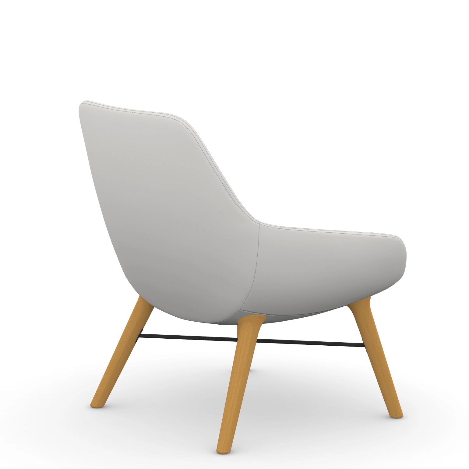Back view of the 9to5 Lilly lounge chair in maple wood leg frame and tinsel vinyl Fabric. Kansas City Office Design