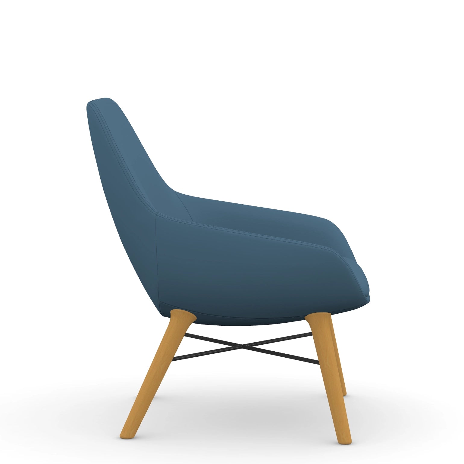 Side view of the 9to5 Lilly lounge chair in maple wood leg frame and wave vinyl Fabric. Kansas City Office Design