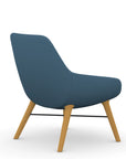 Back view of the 9to5 Lilly lounge chair in maple wood leg frame and wave vinyl Fabric. Kansas City Office Design
