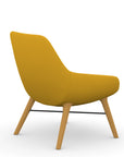 Back view of the 9to5 Lilly lounge chair in maple wood leg frame and yellow Fabric. Kansas City Office Design