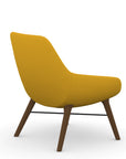 Back view of the 9to5 Lilly lounge chair in walnut wood leg frame and yellow Fabric. Kansas City Office Design