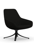 Front view of the 9to5 Lilly lounge chair in black swivel base and black Fabric. Kansas City Office Design