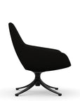 Side view of the 9to5 Lilly lounge chair in black swivel base and black Fabric. Kansas City Office Design