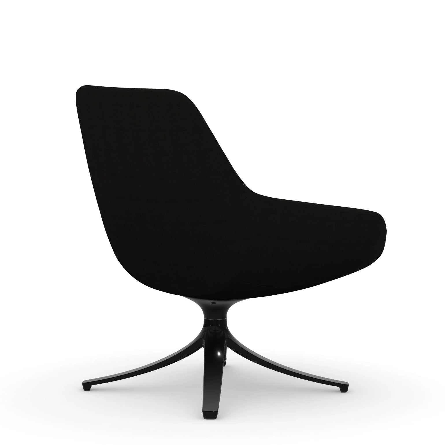 Back view of the 9to5 Lilly lounge chair in black swivel base and black Fabric. Kansas City Office Design