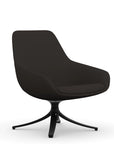 Front view of the 9to5 Lilly lounge chair in black swivel base and black vinyl Fabric. Kansas City Office Design
