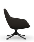 Side view of the 9to5 Lilly lounge chair in black swivel base and black vinyl Fabric. Kansas City Office Design