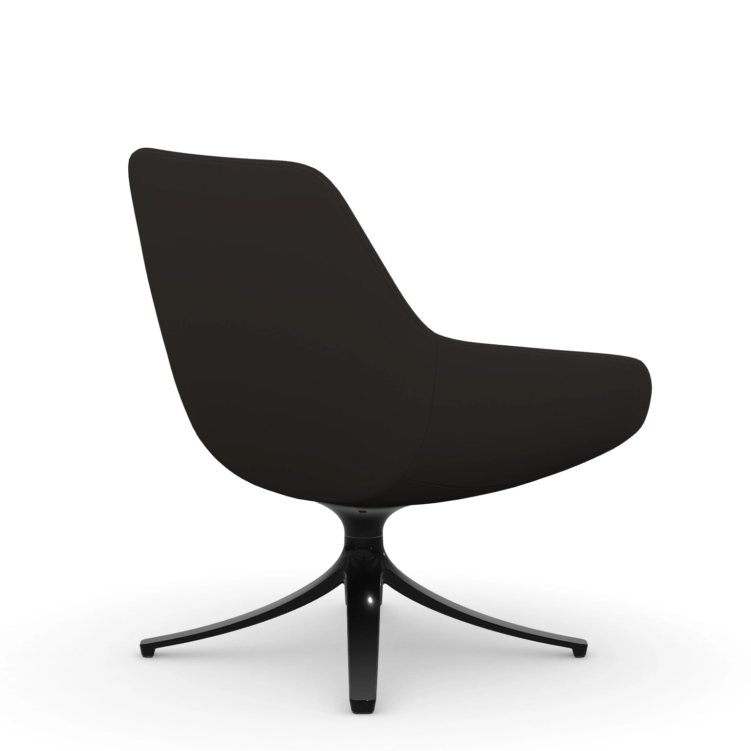 Back view of the 9to5 Lilly lounge chair in black swivel base and black vinyl Fabric. Kansas City Office Design