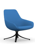 Front view of the 9to5 Lilly lounge chair in black swivel base and blue Fabric. Kansas City Office Design