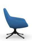 Side view of the 9to5 Lilly lounge chair in black swivel base and blue Fabric. Kansas City Office Design