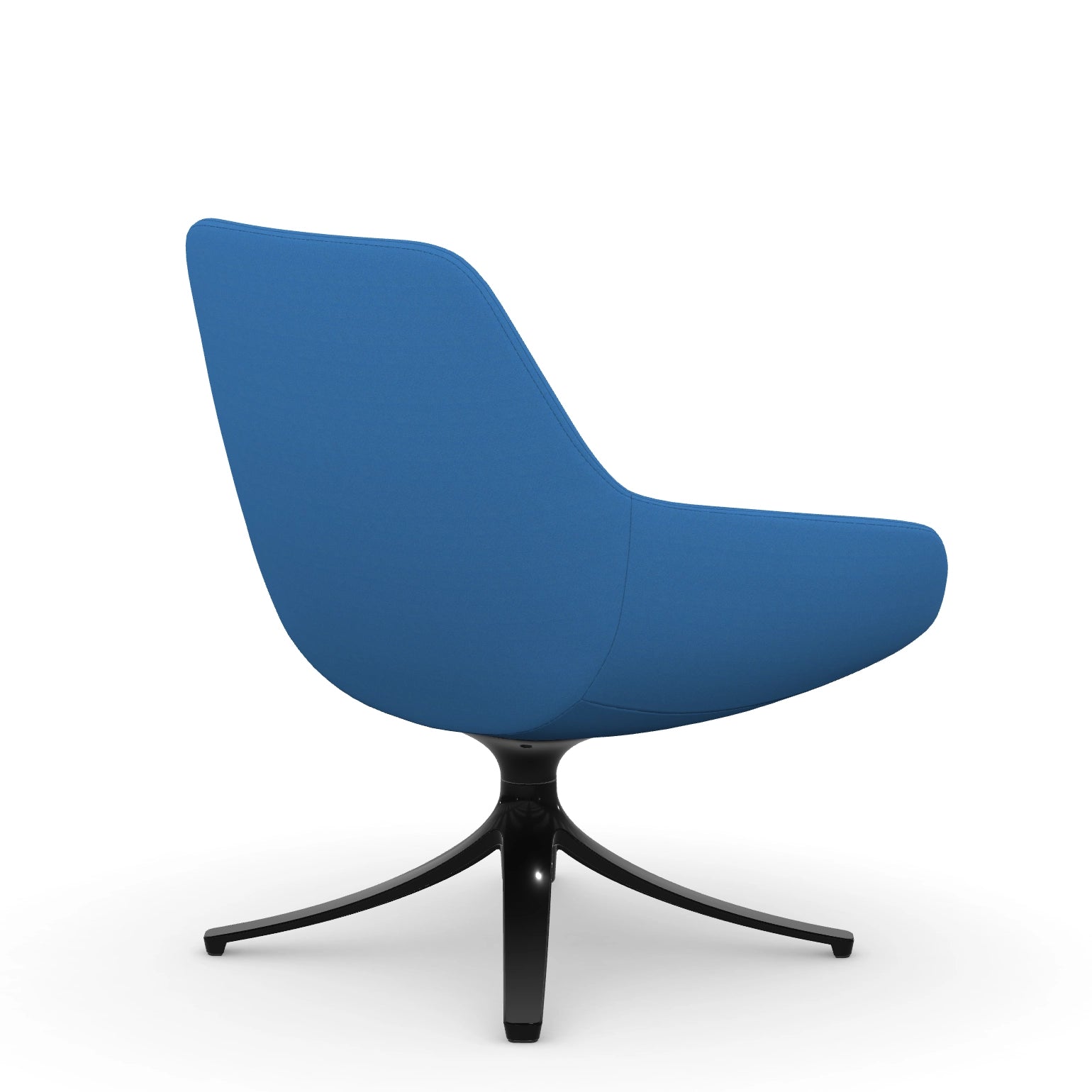 Back view of the 9to5 Lilly lounge chair in black swivel base and blue Fabric. Kansas City Office Design