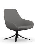 Front view of the 9to5 Lilly lounge chair in black swivel base and gray Fabric. Kansas City Office Design