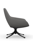 Side view of the 9to5 Lilly lounge chair in black swivel base and gray Fabric. Kansas City Office Design