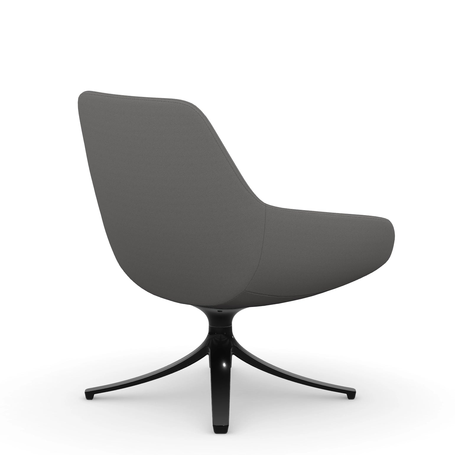 Back view of the 9to5 Lilly lounge chair in black swivel base and gray Fabric. Kansas City Office Design