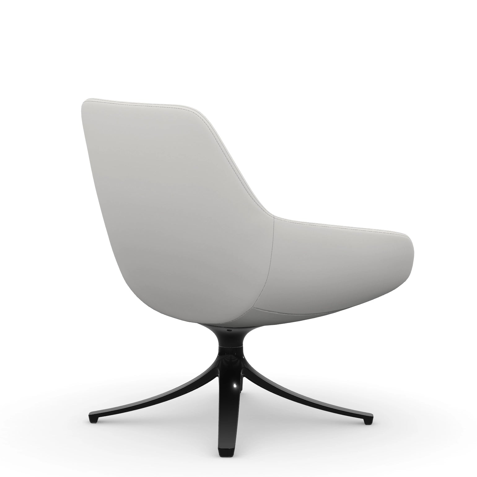 Back view of the 9to5 Lilly lounge chair in black swivel base and tinsel vinyl Fabric. Kansas City Office Design